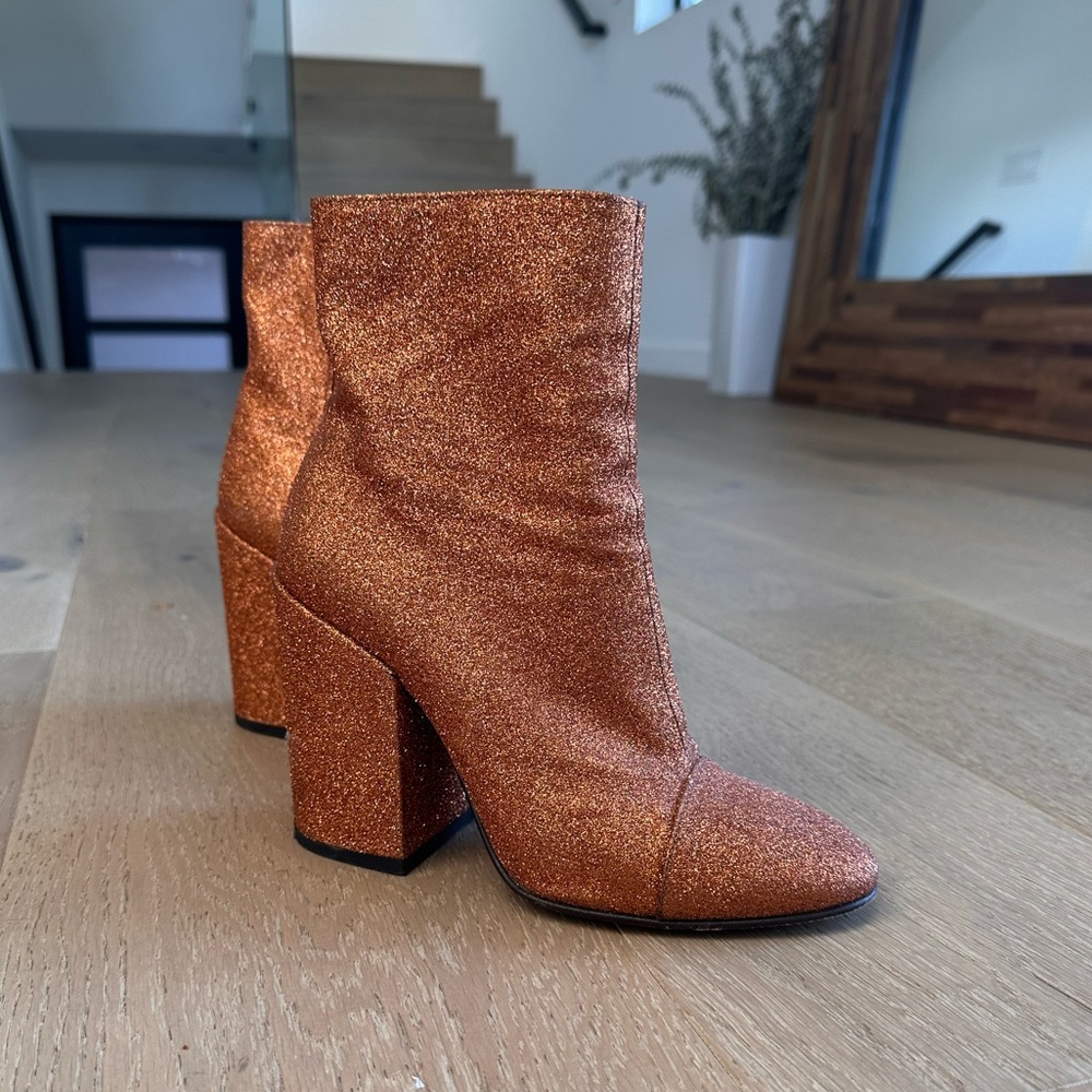 Dries Van Noten orange glitter ankle mid shaft boot